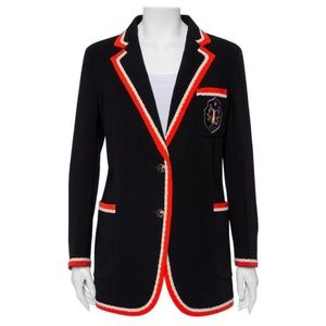 Gucci Black Crepe Fox Badge Contrast Trim Detail Blazer - Size 44 NWT